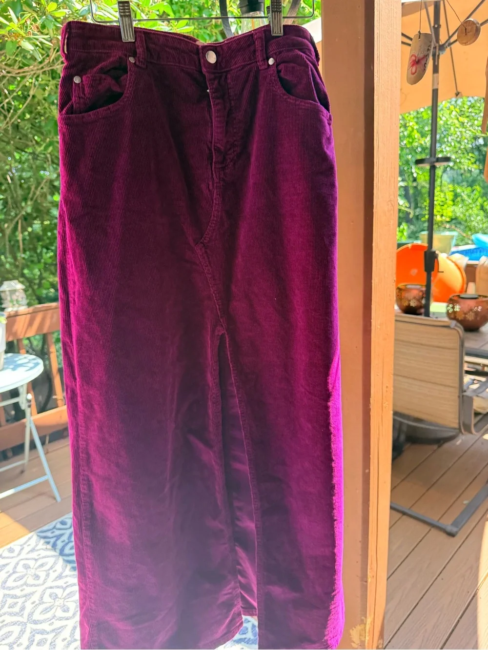 Anthropologie Plum Corduroy Maxi Skirt with Front Slit
